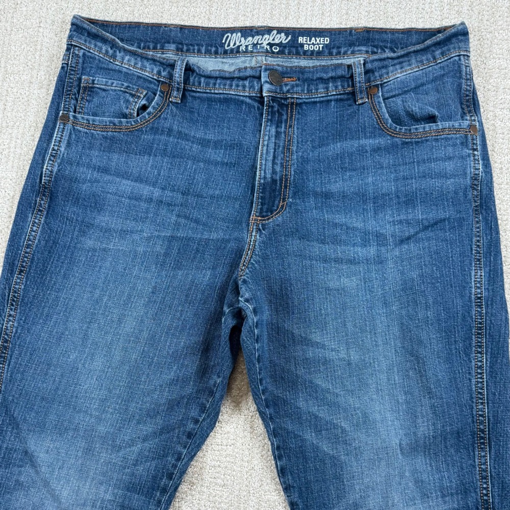 Wrangler Retro Mens 38x30 Relaxed Bootcut Denim Blue Jeans Work Western WRT20JH